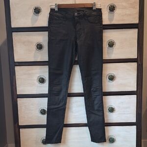 Black Faux Leather Low Waist Jeggings by &Denim